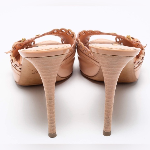 LOUIS VUITTON-Classy Monogram Peachy Pink Leather Heels EU 39.5 (US Size 9.5) - Picture 6 of 9
